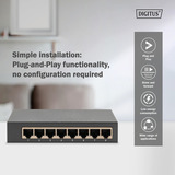 Digitus Gigabit 8 porte, Interruttore Nero