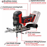 EINHELL Seghetto alternativo a batteria professionale TP-JST 18/135 Li BL - Solo, 18 Volt, Puzzle rosso/Nero