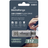 MediaRange Chiavetta di memoria combo 512 GB, Chiavetta USB argento/trasparente
