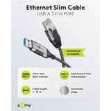 goobay Cavo adattatore Ethernet USB-A 3.2 Gen1 > RJ-45, Slim Nero/grigio