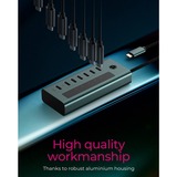 ICY BOX IB-HUB1457-C31 USB 3.2 Gen 1 (3.1 Gen 1) Type-C 10000 Mbit/s Blu, Grigio, Hub USB USB 3.2 Gen 1 (3.1 Gen 1) Type-C, USB 3.2 Gen 2 (3.1 Gen 2) Type-C, USB tipo-C, 10000 Mbit/s, Blu, Grigio, Alluminio, 20 W