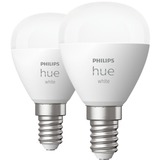 Philips Hue Sferetta - lampadina connessa E14 - (confezione da 2), Lampada a LED Philips Hue White Sferetta - lampadina connessa E14 - (confezione da 2), Lampadina intelligente, Bluetooth/Zigbee, Bianco, LED, E14, P45