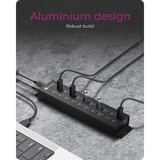 ICY BOX IB-HUB1720-U3 USB 3.2 Gen 1 (3.1 Gen 1) Type-B Nero, Hub USB Nero, USB 3.2 Gen 1 (3.1 Gen 1) Type-B, USB 3.2 Gen 1 (3.1 Gen 1) Type-A, Nero, Alluminio, Access, Potenza, 0,8 m