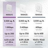 Netgear WAX610 1800 Mbit/s Bianco Supporto Power over Ethernet (PoE), Punto di accesso bianco, 2.4 GHz, 5 GHz, 1800 Mbit/s, EAP-PEAP, EAP-TLS, EAP-TTLS, PEAP, SSH, SSL/TLS, WPA, WPA2, WPA2-Enterprise, WPA3, 10,100,1000,2500 Mbit/s