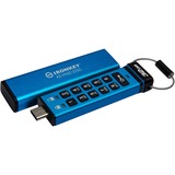 Kingston IronKey Keypad 200C USB-C da 32 GB, FIPS 140-3 livello 3 AES-256, Chiavetta USB FIPS 140-3 livello 3 AES-256, 32 GB, USB tipo-C, 3.2 Gen 1 (3.1 Gen 1), 145 MB/s, Sleeve, Blu