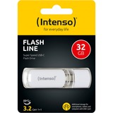 Intenso Flash Line unità flash USB 32 GB USB tipo-C 3.2 Gen 1 (3.1 Gen 1) Bianco, Chiavetta USB bianco, 32 GB, USB tipo-C, 3.2 Gen 1 (3.1 Gen 1), 70 MB/s, Cuffia, Bianco