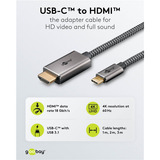 goobay Cavo adattatore USB in tessuto, connettore USB-C > connettore HDMI, 4K / 60Hz Nero/Argento