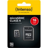 Intenso 3403470 memoria flash 16 GB MicroSDHC Classe 4, Scheda di memoria 16 GB, MicroSDHC, Classe 4, 20 MB/s, 5 MB/s, Antipolvere, Antigraffio