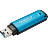 Kingston IronKey 64GB Vault Privacy 50 crittografia AES-256, FIPS 197, Chiavetta USB celeste/Nero, FIPS 197, 64 GB, USB tipo A, 3.2 Gen 1 (3.1 Gen 1), 250 MB/s, Cuffia, Nero, Blu