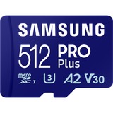 Samsung MicroSD PRO Plus 512 GB, Scheda di memoria blu, 512 GB, MicroSDXC, Classe 10, UHS-I, 180 MB/s, 130 MB/s