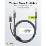 goobay Cavo adattatore audio Plus AUX 3,5mm jack > spina stereo Cinch Nero/Argento