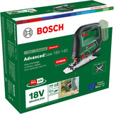 Bosch AdvancedSaw 18V seghetto elettrico 3000 spm (fogli per minuto) 1,9 kg, Puzzle verde, Nero, Verde, 45°, Alluminio, Laminato, Plastica, Acciaio, Legno, Alluminio, Senza spazzola, 3000 spm (fogli per minuto)