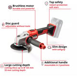 EINHELL AXXIO smerigliatrice angolare 12,5 cm 8500 Giri/min 1,16 kg rosso/Nero, 8500 Giri/min, 12,5 cm, Batteria, 2,6 Ah, 1,16 kg