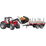 bruder Trattore Massey Ferguson 7480 Con Rimorchio Trasporto Tronchi, Veicolo modello Modellino di trattore, 3 anno/i, Plastica, Nero, Rosso, Argento