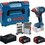 Bosch Set avvitatore a impulsi a batteria GDX 18 volt 285 Nm con 2 batterie 5,0 Ah e set di punte da 31 pezzi in L-BOXX, Set di strumenti boxed