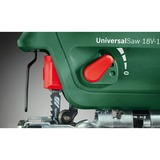Bosch Universal Saw 18V-100 seghetto elettrico 2600 spm (fogli per minuto) 2 kg, Puzzle verde, Maniglia superiore, Alluminio, Nero, Verde, -45 - 45°, Alluminio, Acciaio, Legno, Acciaio, 2600 spm (fogli per minuto)