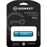 Kingston IronKey 128GB Vault Privacy 50 crittografia AES-256, FIPS 197, Chiavetta USB celeste/Nero, FIPS 197, 128 GB, USB tipo A, 3.2 Gen 1 (3.1 Gen 1), 250 MB/s, Cuffia, Nero, Blu