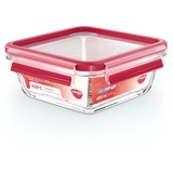 Emsa CLIP & CLOSE N10414 Quadrato Scatola 0,8 L Trasparente 1 pz, Casella trasparente/Rosso, Scatola, Quadrato, 0,8 L, Trasparente, Vetro, 420 °C