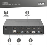 Digitus KVM Switch DisplayPort 4x1, Switch KVM Nero