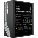 GIGABYTE UD1600PM PG5 AI TOP Alimentatore - PCIe 5.0, 80 PLUS Platinum, Design completamente modulare, Ventola da 120 mm, Compatibile con ATX 3.1, Spina EU, Alimentatore PC Nero, 80 PLUS Platinum, Design completamente modulare, Ventola da 120 mm, Compatibile con ATX 3.1, Spina EU, 1600 W, 100 - 240 V, 50/60 Hz, 15 - 7.5 A, Attivo, 150 W