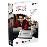 Kingston 500G SSD portatile XS2000, Disco a stato solido argento/Nero, 500 GB, USB tipo-C, 3.2 Gen 2 (3.1 Gen 2), 2000 MB/s, Nero, Argento