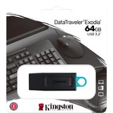 Kingston DataTraveler Drive Flash USB 3.2 - USB Exodia, Chiavetta USB Nero/Turchese, 64 GB, USB tipo A, 3.2 Gen 1 (3.1 Gen 1), Cuffia, 11 g, Nero, Turchese