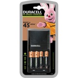 Duracell Caricabatterie 45 minuti + 2xAA, 2xAAA Nero, 2xAAA, Nichel-Metallo Idruro (NiMH), Sovraccarico, Surriscaldamento, Cortocircuito, Stilo AA, Mini Stilo AAA, 4 pz, Batterie incluse