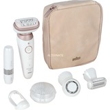 Braun Silk-épil 9 Flex 9-360 3D, Epilatore Elettrico Donna Per Epilazione Semplice, Bianco/Rosa bianco/Oro rosè, Epilatore Elettrico Donna Per Epilazione Semplice, Bianco/Rosa, Rosa, Bianco, 40 pinzette, MicroGrip, 0,5 mm, Batteria, Batteria integrata