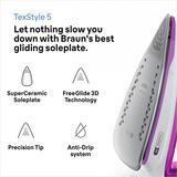 Braun TexStyle 5 SI 5225 PU, Ferro da stiro viola/Bianco