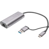 Digitus Adattatore Gigabit Ethernet USB Type-C™ 2.5G, USB-C™ + USB A (USB3.1/3.0) grigio, USB-C™ + USB A (USB3.1/3.0), USB-C USB 3.1, RJ-45, Grigio