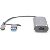 Digitus Adattatore Gigabit Ethernet USB Type-C™ 2.5G, USB-C™ + USB A (USB3.1/3.0) grigio, USB-C™ + USB A (USB3.1/3.0), USB-C USB 3.1, RJ-45, Grigio