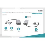 Digitus Adattatore Gigabit Ethernet USB Type-C™ 2.5G, USB-C™ + USB A (USB3.1/3.0) grigio, USB-C™ + USB A (USB3.1/3.0), USB-C USB 3.1, RJ-45, Grigio