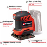EINHELL Levigatrice orbitale a batteria Power X-Change TE-OS 18/113 3X Li-Solo, 18 Volt rosso/Nero
