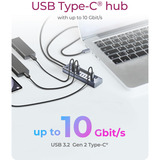 ICY BOX IB-HUB1450-C31 10000 Mbit/s Antracite, Hub USB antracite, USB 3.2 Gen 2 (3.1 Gen 2) Type-C, 10000 Mbit/s, Antracite, Alluminio, 20 W, Cavo tondo