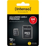 Intenso 3423490 memoria flash 64 GB MicroSDXC UHS-I Classe 10, Scheda di memoria 64 GB, MicroSDXC, Classe 10, UHS-I, 90 MB/s, Class 1 (U1)