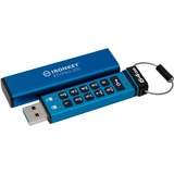 Kingston IronKey Keypad 200 da 64 GB, FIPS 140-3 livello 3 crittografata AES-256, Chiavetta USB FIPS 140-3 livello 3 crittografata AES-256, 64 GB, USB tipo A, 3.2 Gen 1 (3.1 Gen 1), 145 MB/s, Sleeve, Blu