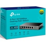 TP-Link TL-SF1006P switch di rete Non gestito Fast Ethernet (10/100) Supporto Power over Ethernet (PoE) Nero, Interruttore Non gestito, Fast Ethernet (10/100), Full duplex, Supporto Power over Ethernet (PoE)