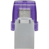 Kingston DataTraveler 256GB microDuo 3C 200MB/s dual USB-A + USB-C, Chiavetta USB viola/trasparente, 256 GB, USB Type-A / USB Type-C, 3.2 Gen 1 (3.1 Gen 1), 200 MB/s, Altro, Acciaio inox, Viola