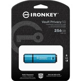 Kingston IronKey 256GB Vault Privacy 50 crittografia AES-256, FIPS 197, Chiavetta USB celeste/Nero, FIPS 197, 256 GB, USB tipo A, 3.2 Gen 1 (3.1 Gen 1), 230 MB/s, Cuffia, Nero, Blu