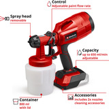 EINHELL Sistema di spruzzatura vernice a batteria Power X-Change TC-SY 18/60 Li-Solo, 18 Volt, Pistola a spruzzo rosso/Nero