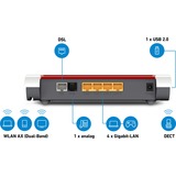 FRITZ! FRITZ!Box 7530 AX, Router Box 7530 AX, Wi-Fi 6 (802.11ax), Dual-band (2.4 GHz/5 GHz), Collegamento ethernet LAN, ADSL, Grigio, Rosso, Bianco, Router da tavolo