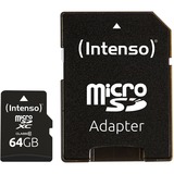 Intenso 64GB MicroSDHC MicroSDXC Classe 10, Scheda di memoria 64 GB, MicroSDXC, Classe 10, 25 MB/s, Resistente agli urti, A prova di temperatura, Impermeabile, A prova di raggi X, Nero