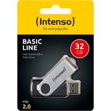 Intenso Basic Line unità flash USB 32 GB USB tipo A 2.0 Nero, Argento, Chiavetta USB argento/Nero, 32 GB, USB tipo A, 2.0, 28 MB/s, Girevole, Nero, Argento