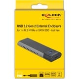 DeLOCK 42638 contenitore di unità di archiviazione Box esterno SSD Nero, Grigio M.2, Disk enclosure Nero, Box esterno SSD, M.2, PCI Express, 10 Gbit/s, Collegamento del dispositivo USB, Nero, Grigio
