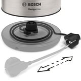 Bosch TWK3P420 Bollitore DesignLine 1.7 l Inox accaio/Nero, 1,7 L, 2400 W, Nero, Acciaio inox, Acciaio inox, Indicatore del livello dell'acqua, Arresto di sicurezza contro il surriscaldamento