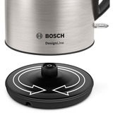 Bosch TWK3P420 Bollitore DesignLine 1.7 l Inox accaio/Nero, 1,7 L, 2400 W, Nero, Acciaio inox, Acciaio inox, Indicatore del livello dell'acqua, Arresto di sicurezza contro il surriscaldamento