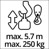 EINHELL TC-EH 250 500 W 12 m 125 kg, Argano rosso, Fune di sollevamento a filo, 12 m, 125 kg, 250 kg, 11,5 m, 5,7 m