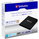 Verbatim 43889 lettore di disco ottico Blu-Ray RW Nero, masterizzatore Blu-ray esterno Nero, Nero, Vassoio, Desktop/Laptop, Blu-Ray RW, USB 3.1 Gen 1, BD, BD-R, BD-R DL, CD, DVD