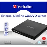 Verbatim Slimline CD/DVD lettore di disco ottico DVD-RW Nero, masterizzatore DVD esterno Nero, Nero, Orizzontale, Computer portatile, DVD-RW, USB 2.0, CD, CD-R, CD-RW, DVD, DVD+R, DVD+R DL, DVD+RW, DVD-R, DVD-R DL, DVD-RAM, DVD-ROM