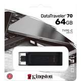 Kingston DataTraveler 64GB USB-C 3.2 Gen 1 70, Chiavetta USB Nero, 64 GB, USB tipo-C, 3.2 Gen 1 (3.1 Gen 1), Cuffia, 7 g, Nero